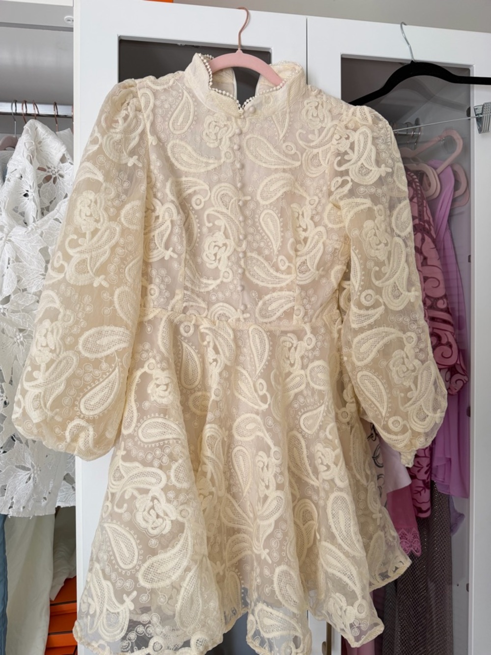 Cream Lace Two-Piece Set - Sleeveless Button Shirt & Skirt and dresses - Picture 3 of 8